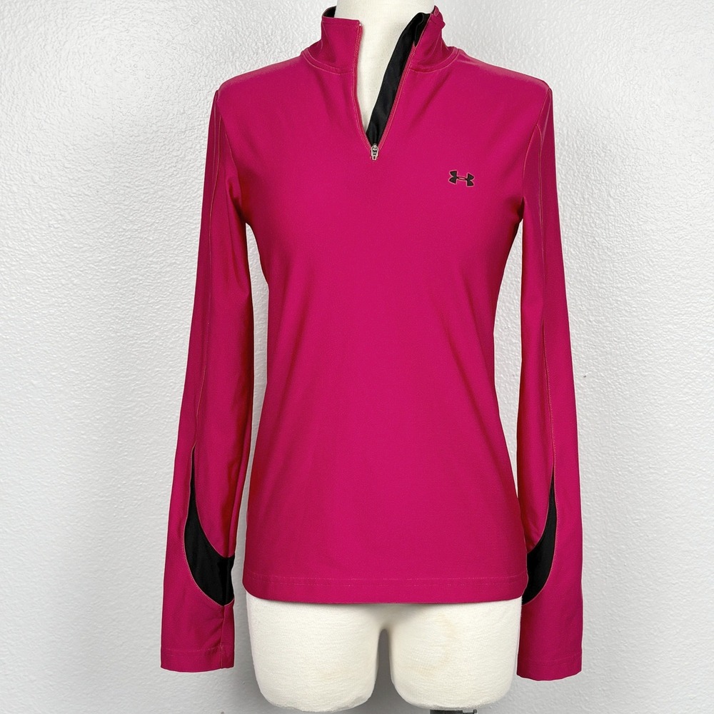Under Armour Pink Quarter‎ Zip Pullover Womens Medium Fitted Athletic